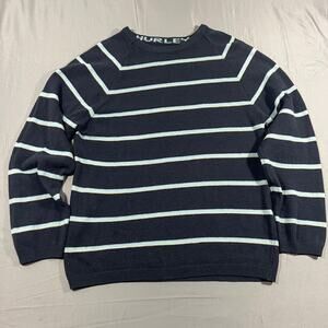 Hurley International Men’s Striped Crewneck Sweater Navy Blue Long Sleeve Knit